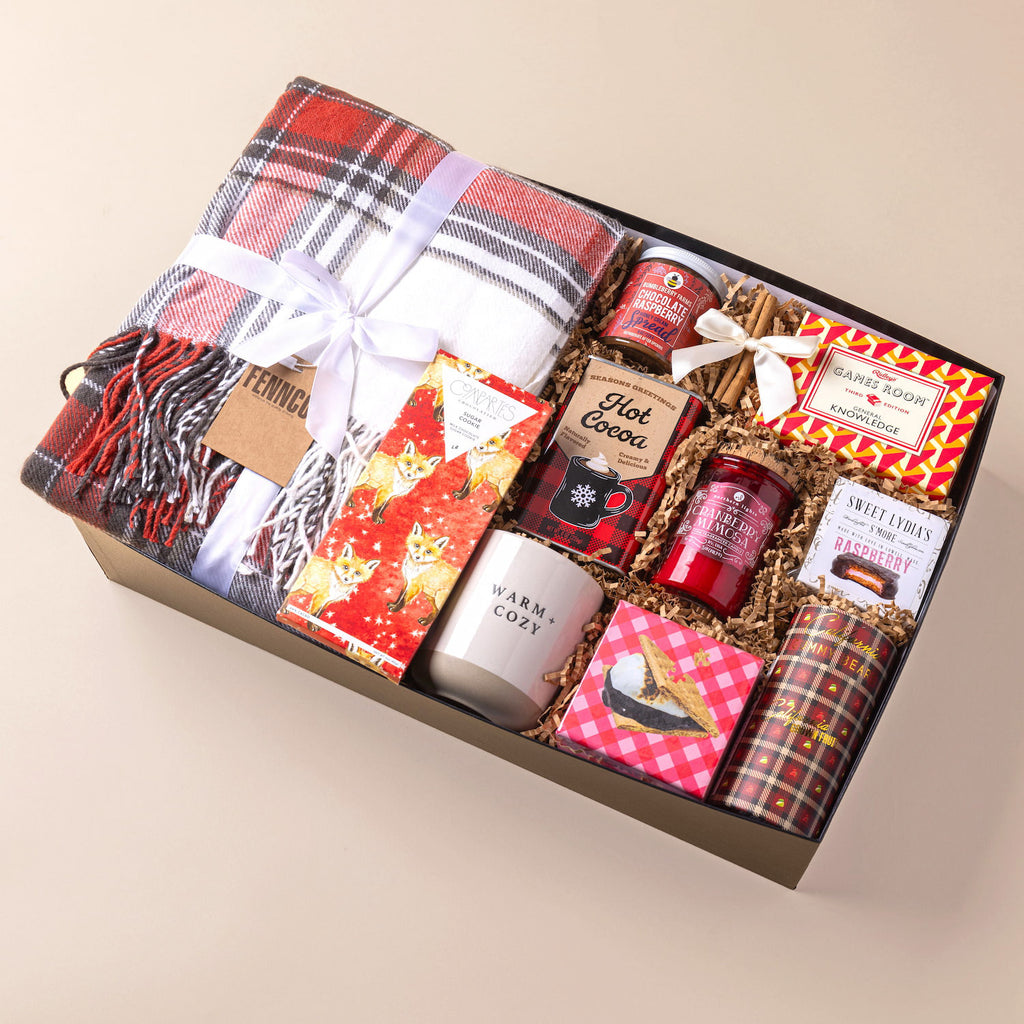 Grand Deluxe holiday gift box with cozy & premium holiday treats. Great for teams and families.