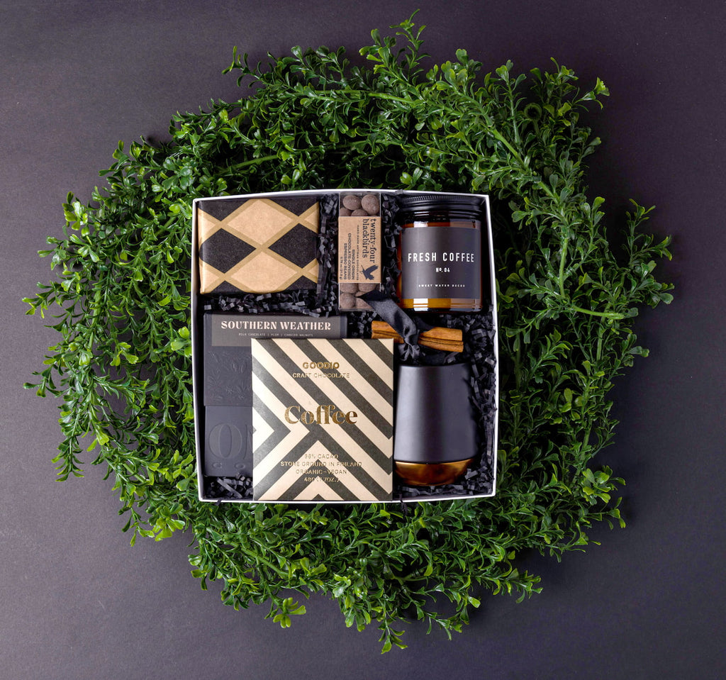 Coffee lover holiday gift: sleek & sophisticated coffee gift box.